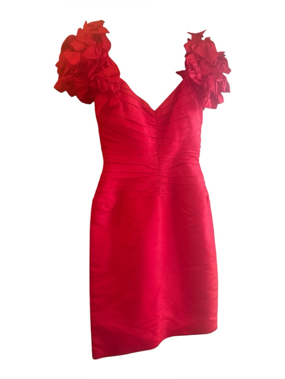 TADASHI 80’s VINTAGE RED PUFFY BOW SLEEVES SLOUCHY SHEATH DRESSMADE IN USA 10